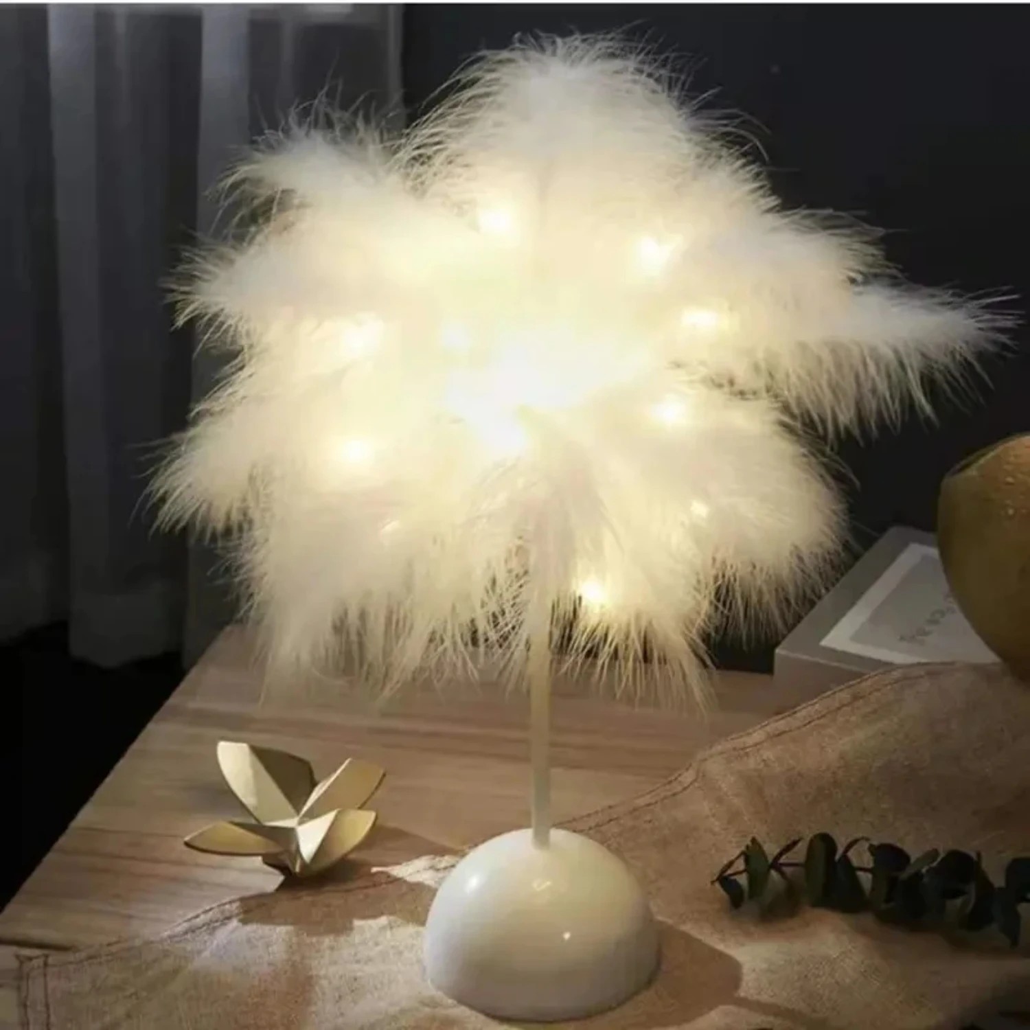 Beautiful Feather Table Lamp - Romantic Indoor Decorative Light for Room Night Lighting - Perfect Birthday Gift Idea - 1PC