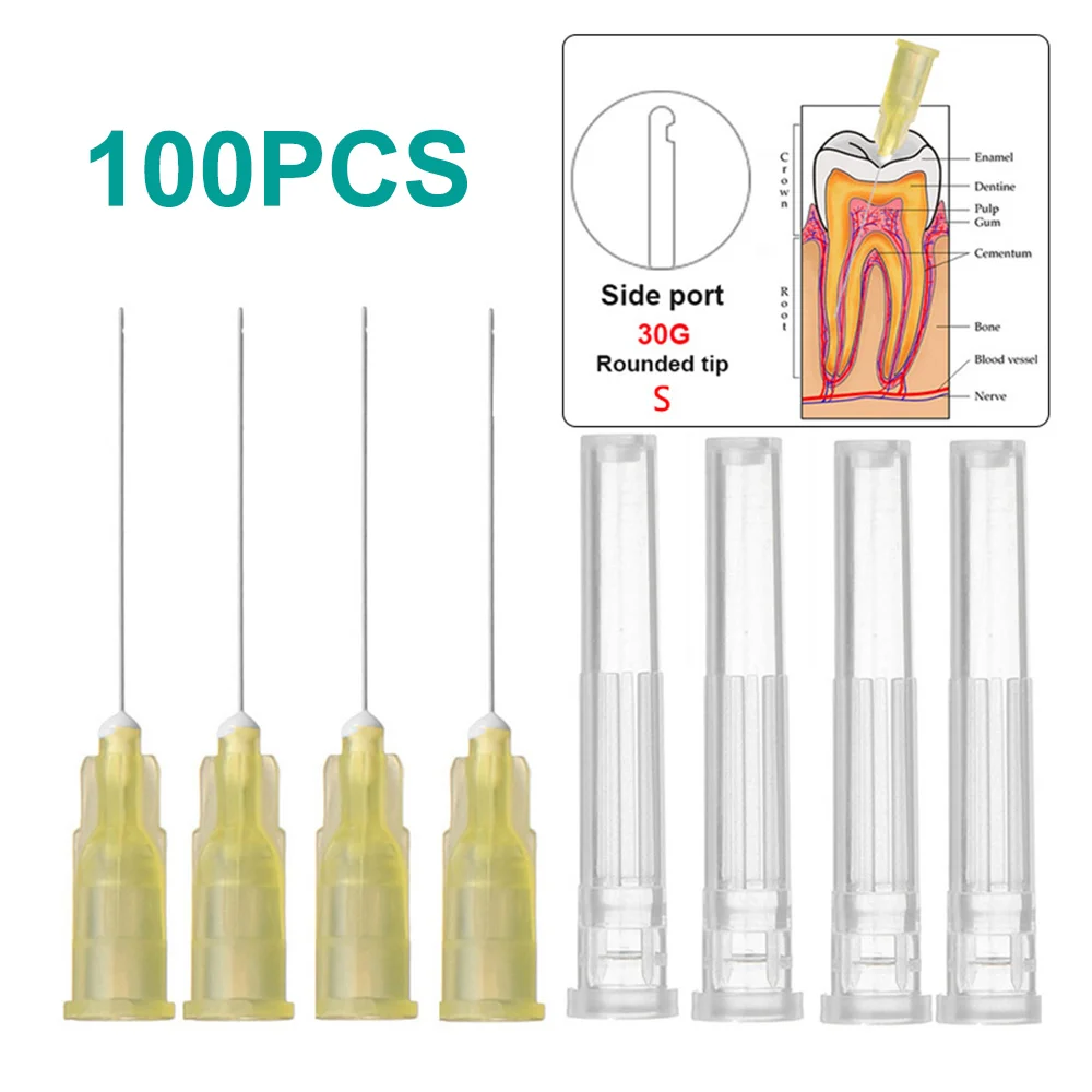 100Pcs/Bag Dental Endo Irrigation Needle Tip Dental Root Canal Lateral Irrigation Needle Diameter 0.3/0.4/0.5mm Dental Tool