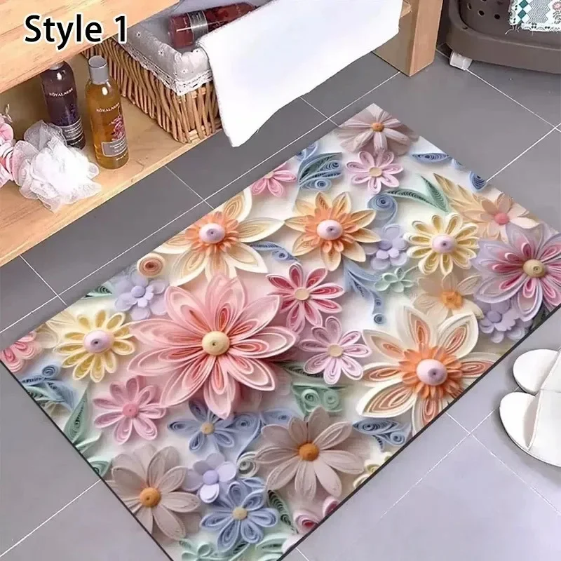 

Fashionable 3D Flowers Pattern Diatom Mud Mats Quick Drying Carpet for Toilet Anti Slip Foot Mat Bathroom Super Absorbent Rug