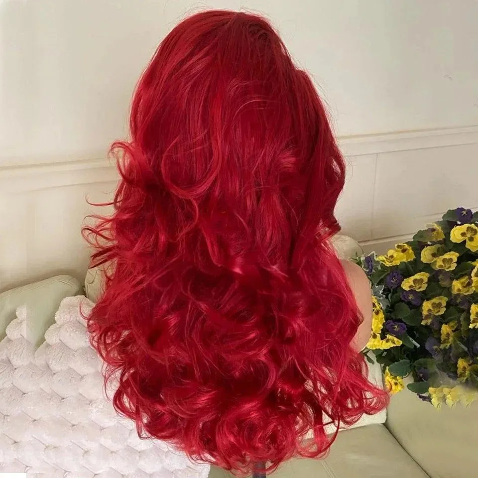 Quente vermelho/loiro/marrom peruca onda do corpo perucas frontais do laço 13x4 hd peruca do laço sintético de alta qualidade resistente ao calor cosplay para wemon
