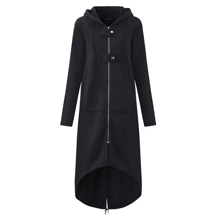 Windbreaker Women Hooded Long Sleeve Zipper Drawstring Casual Irregular Coat Casual Solid Long Trench 2021 Women Trench