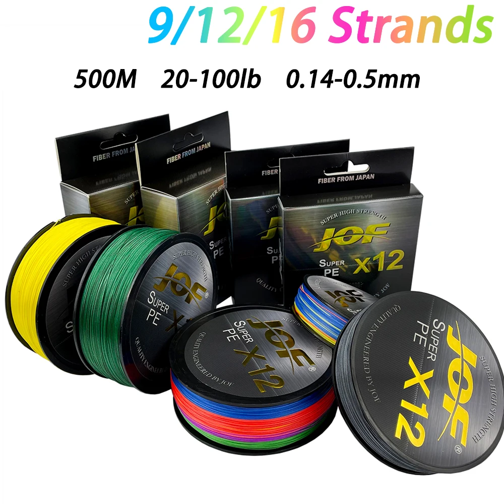 JOF Brand 9/12/16Strands Fishing Line 500M Braided Fishing Line Multifilament PE Line For Carp Fishing Wire 20-100LB 0.14-0.5MM