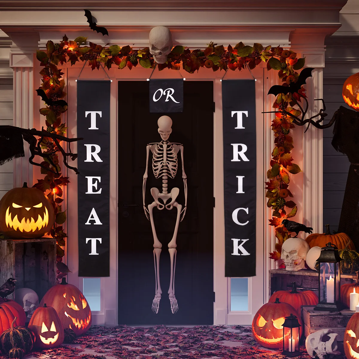 

1 Set Halloween Door Banner Double-Sided Polyester Hanging Flag For Party Hotel Restaurant Decoration Halloween Porch