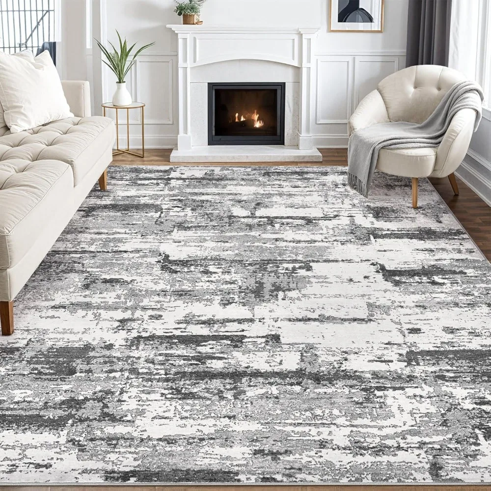 

Area Rugs For Living Room: 12x15 Abstract Washable Rug Modern Neutral Large Soft Stain Resistant Non-slip Backing Machine Table
