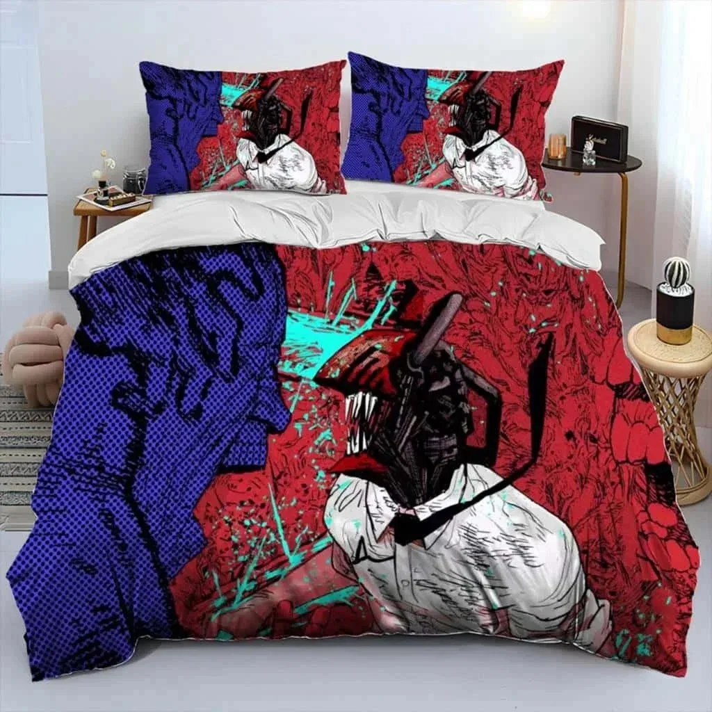 3D Anime Chainsaw Man Denji Cartoon Comforter Bedding Set,Duvet Cover Bed Set Quilt Cover Pillowcase,king Queen Size Bedding Set