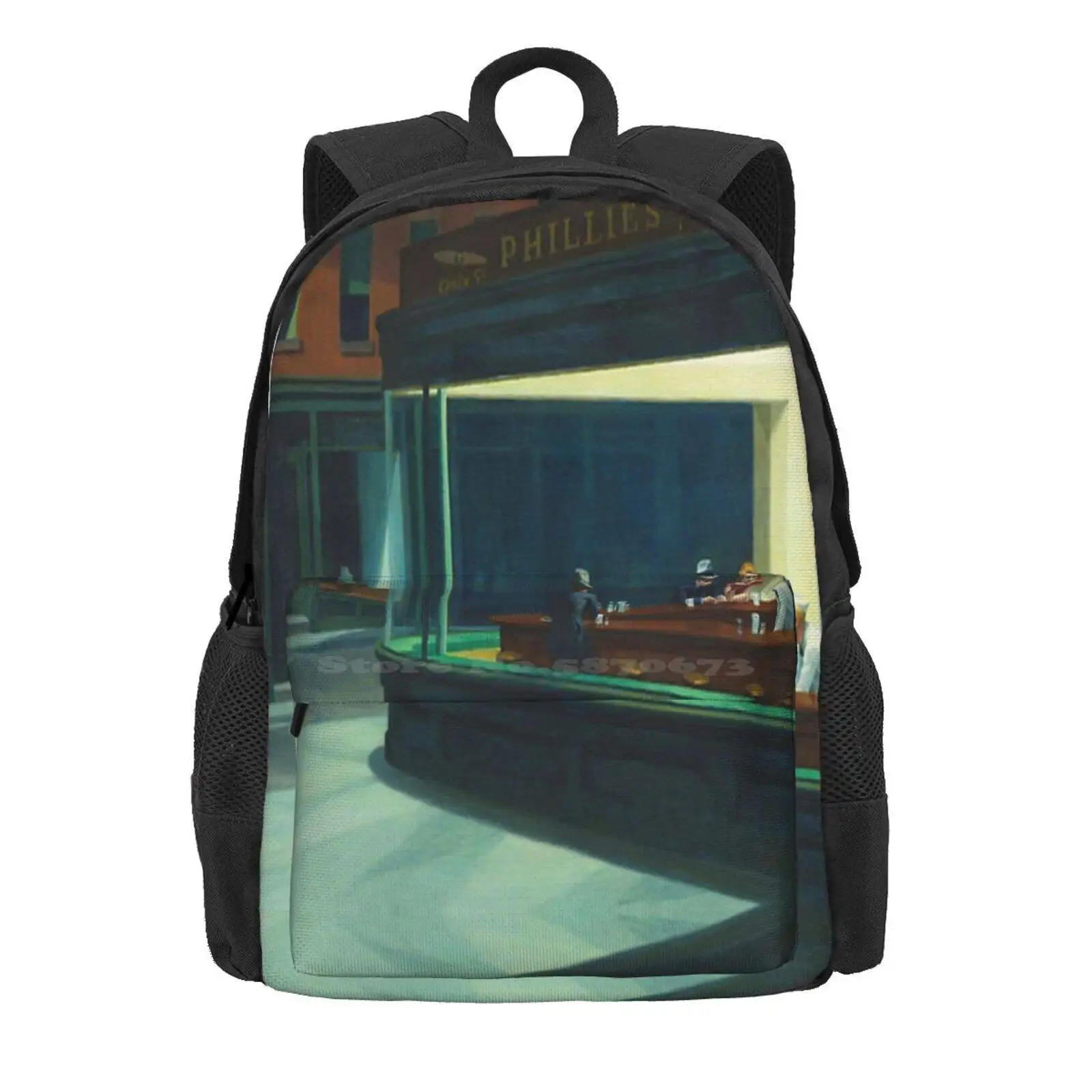 Edward Hopper - Nighthawks, Art Reproduction Hot Sale Schoolbag Backpack Fashion Bags Edward Hopper Nighthawks 1942 United