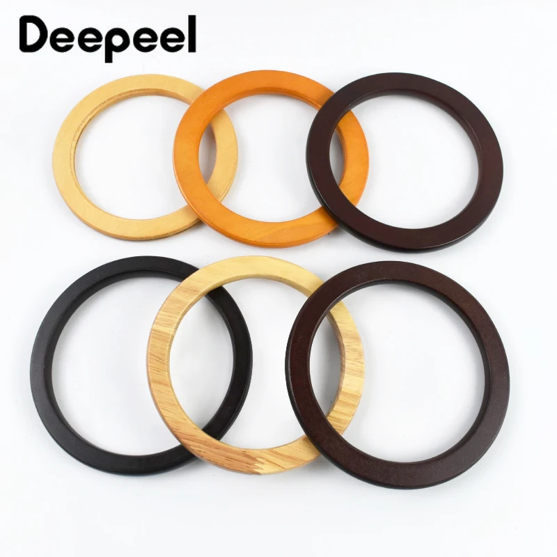 2Pcs Deepeel Wooden O Ring Bags Handles Round Wood Handle for Handbag Strap Purse Frame DIY Sewing Brackets Bag Accessories