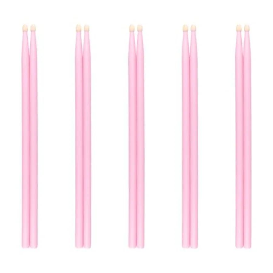 

5 пар розовых барабанных палочек 5A для ударных инструментов, легкие деревянные палочки с гладкой отделкой для живых выступлений