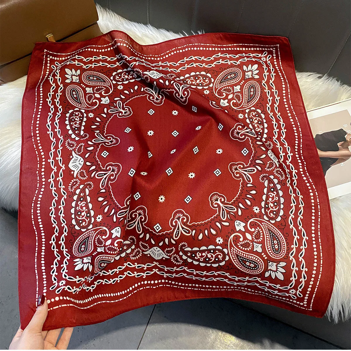 

2026 Luxury Square Silk Scarf for Women Hijab Hair Bands Neckerchief Paisley Satin Shawl Ribbon Headband Fashion Wraps Bandana