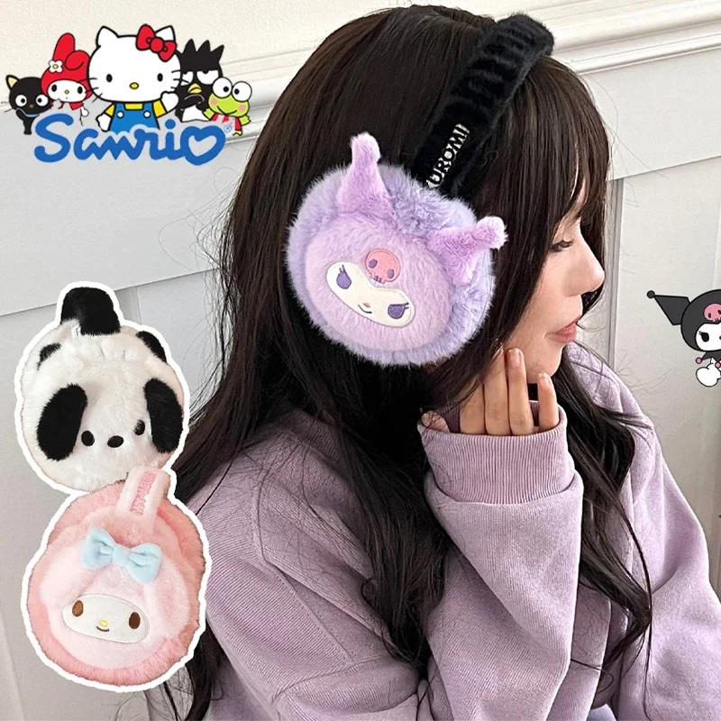 Kawaii Sanrio Cinnamoroll Melody Kuromi Plush Earmuffs Fashion All-Match Warm Winter Earmuffs Cute Cycling Extra Thick Earmuffs