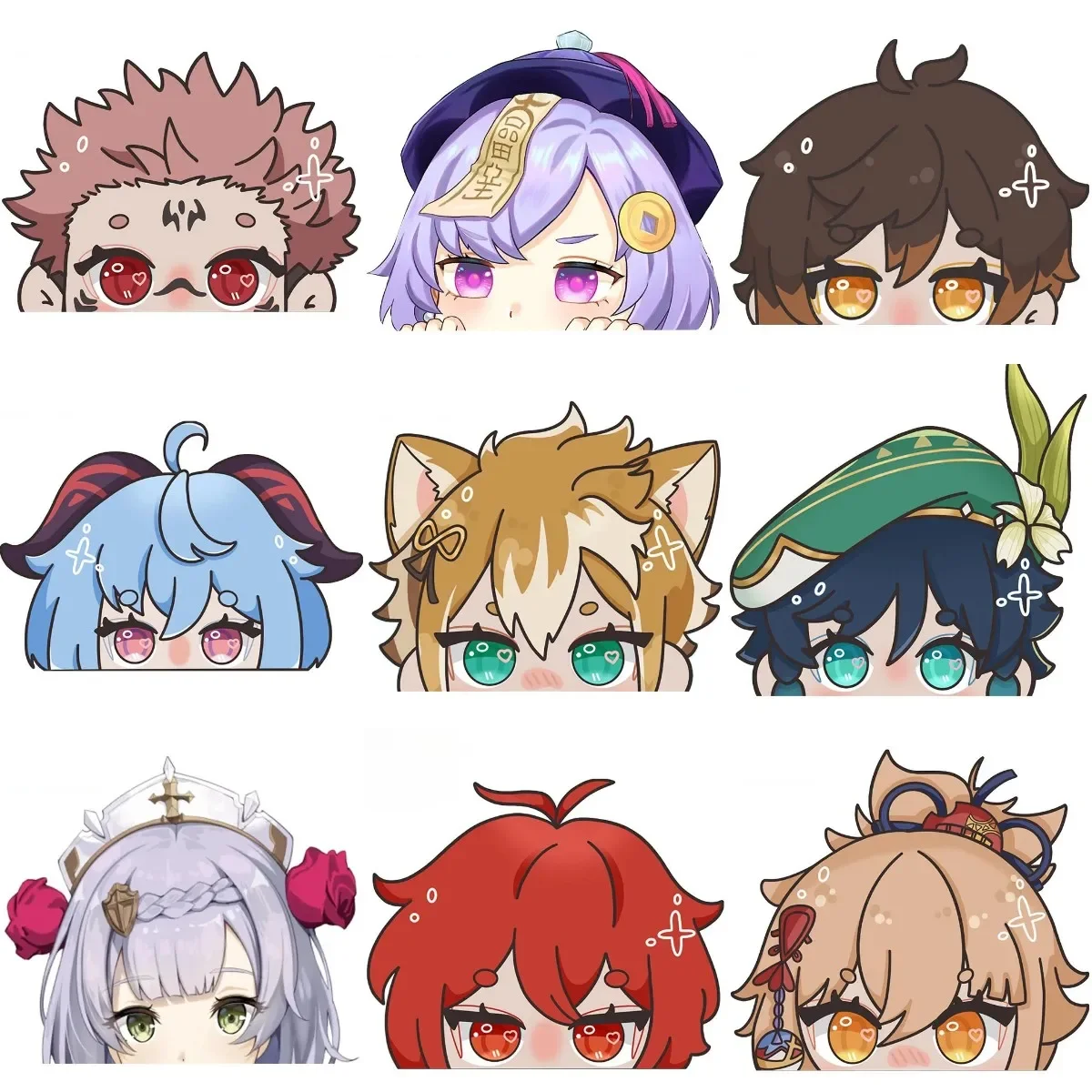 

Cute Genshin Head Anime Catoon PVC Waterproof Sticker for Motorcycle Window Truck Bicycle Wall Fridge Room Door Table Decal