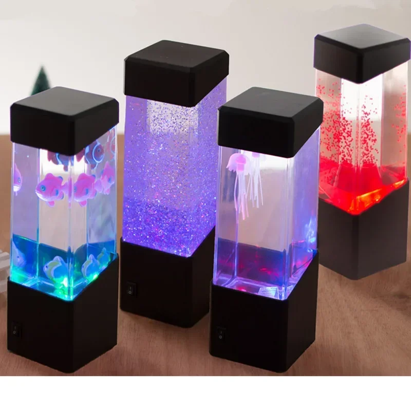 Simulated Jellyfish Table Lamp Home Decoration Volcano Lamp Creative Atmosphere Small LED Desktop Square Lamp