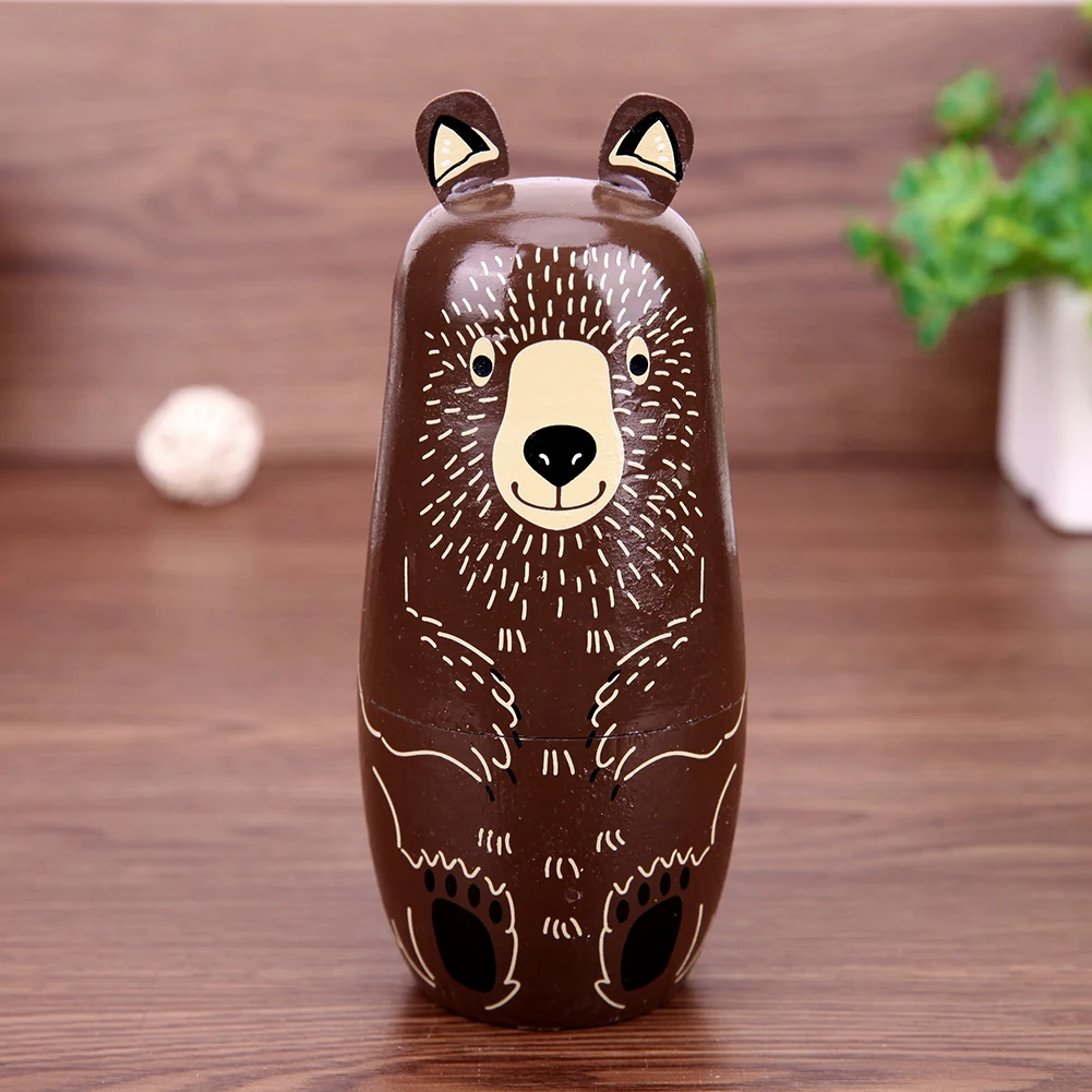 5 Floors Wooden Matryoshka Doll Ornament Handmade Bear Ears Matryoshka Dolls Crafts Toys Painted for Kindergarten Teaching Aids