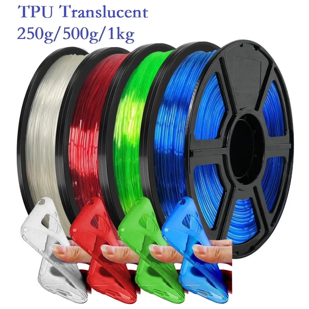 

Flexible Filament Transparent TPU 1.75mm 1kg 500g 250g Fit FDM 3D Printer Filament Tranclucent 95A Soft TPU Clear Blue Green Red