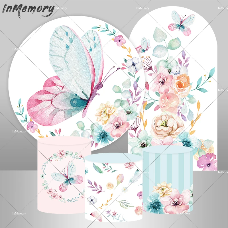 

Enchanting Butterfly Arch Backdrop Cover for Princess Baby Shower Party Decoration Garden Butterfly Wall Arched Round Background