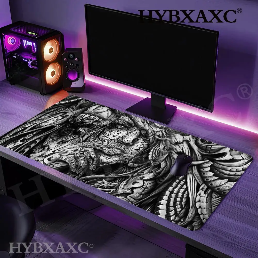 HYBXAXC Dark Biomechanical Girl Mouse Pad Intricate Black and White Line Art Gaming Perfect Gothic Aesthetic Gift for Art Lovers