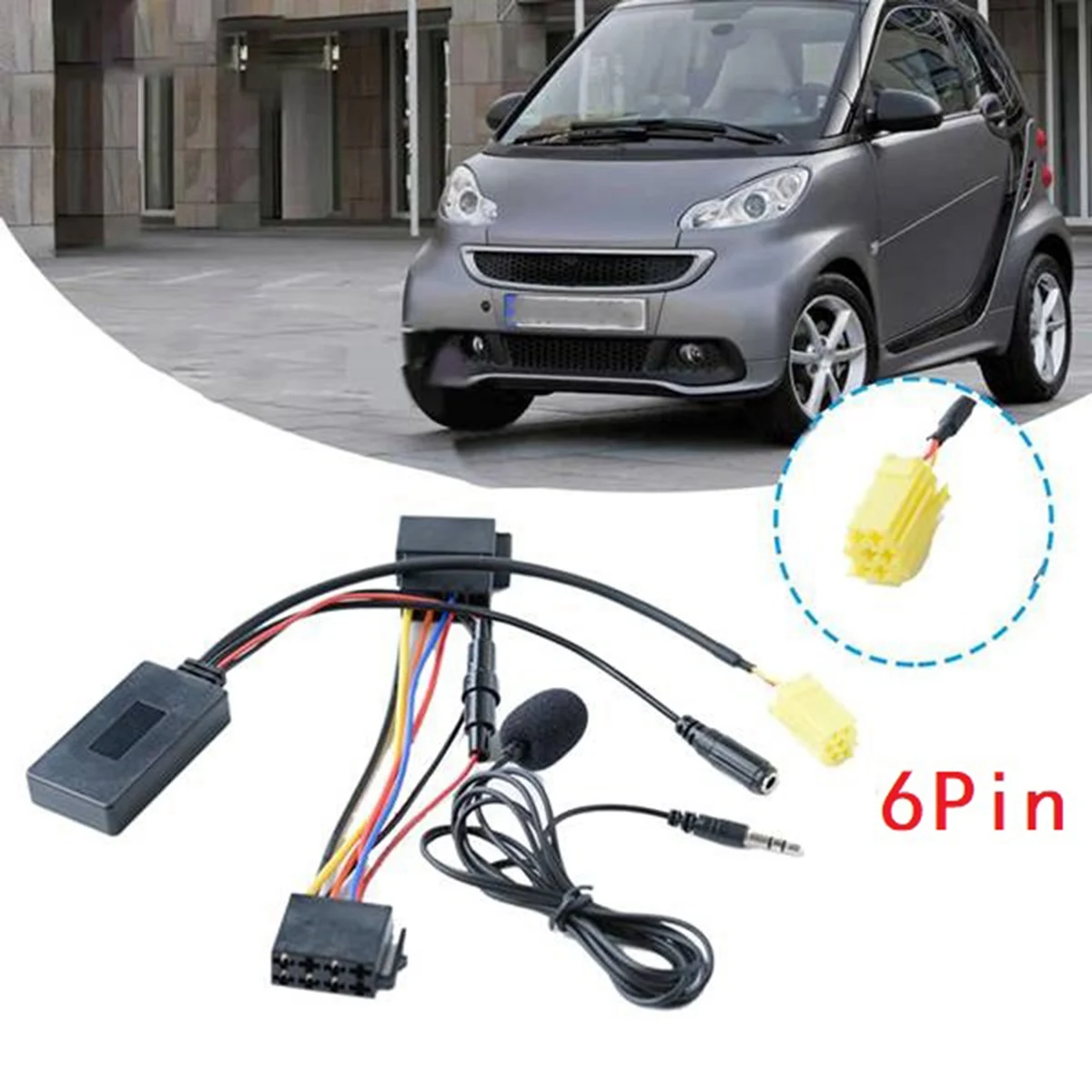 Imagem -04 - Adaptador de Áudio Bluetooth para Carro 6pin Microfone Mãos Livres Cabo Auxiliar para Alfa Romeo 159 Fiat 500 Lancia Musa Benz Smart Fortwo 451