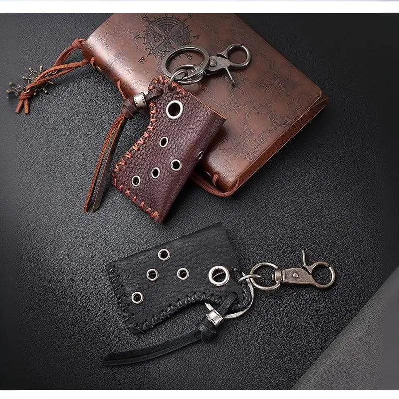 Kreatives Personalisiertes Feuerzeug-Etui aus Rindsleder, Retro-Street-Feuerzeug-Etui, Gürteltasche mit Schlüsselring-Zubehör – Detail 9