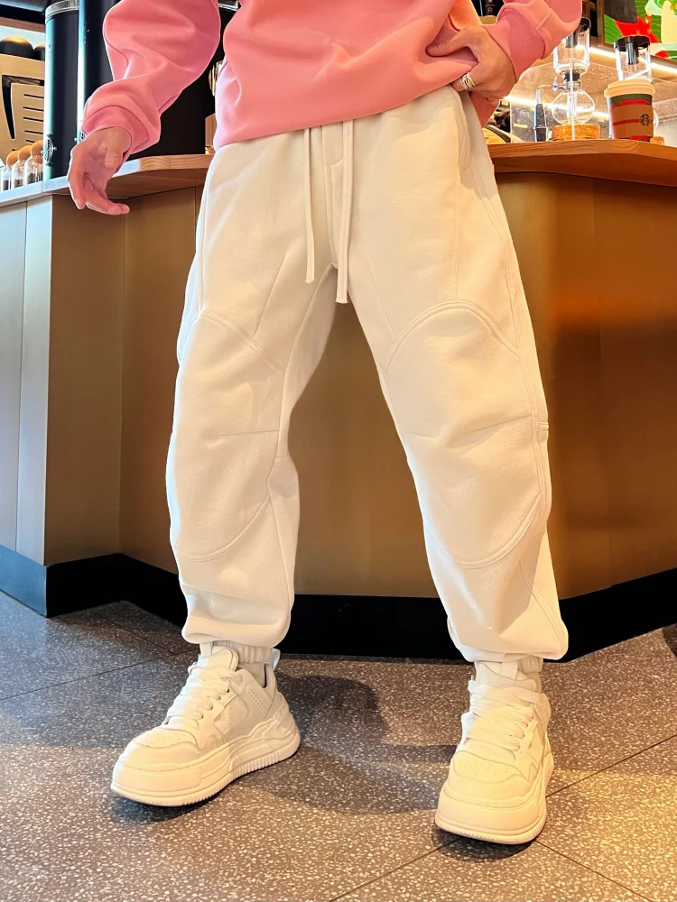 

Winter New Faion Thiened Fce Casual Sweatpants Men's Color Loose Zipper Design Sports Cuffed Pants