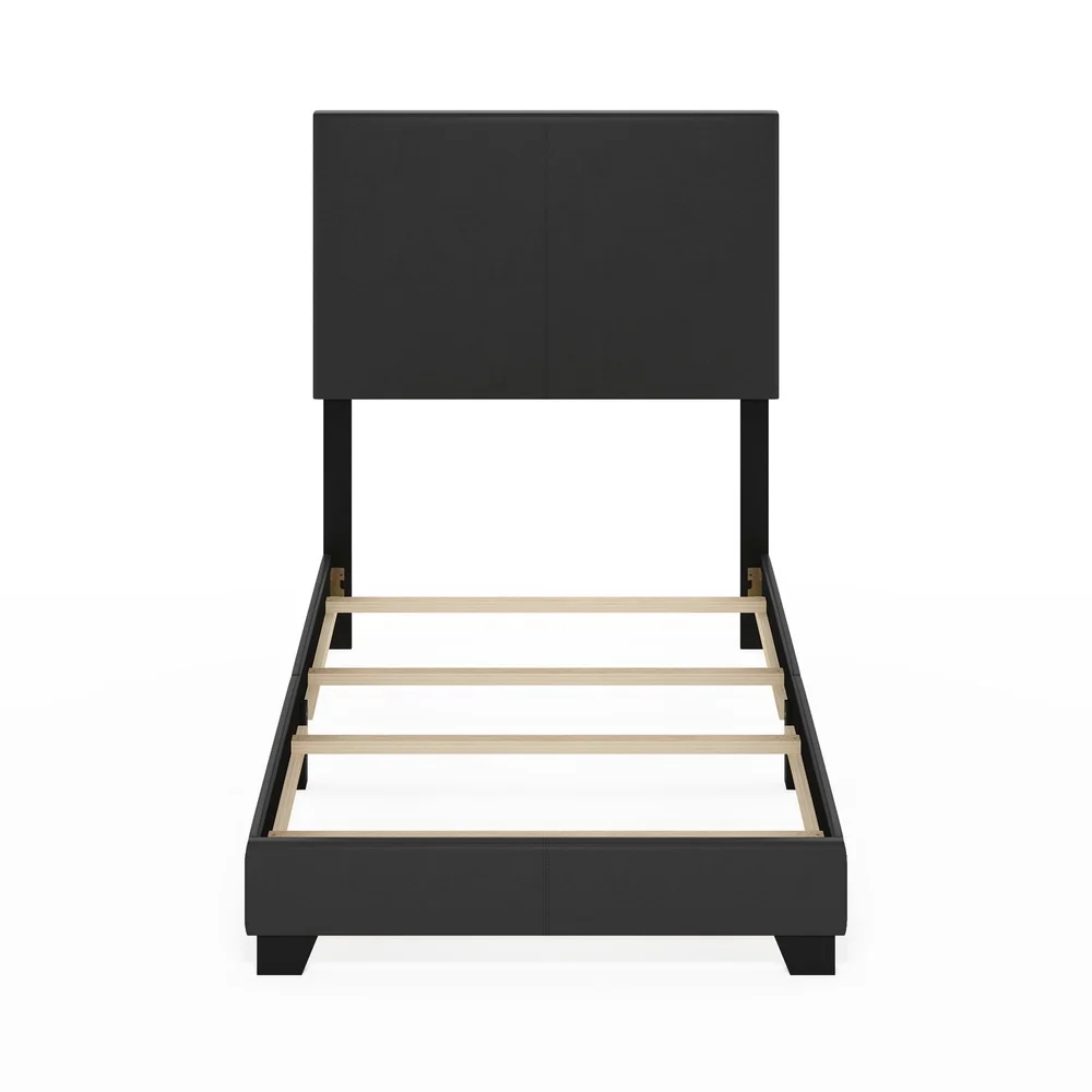 Twin XL Upholstered Bed Frame Black Leather Modern Platform Design Easy Assembly Space Saving Solution