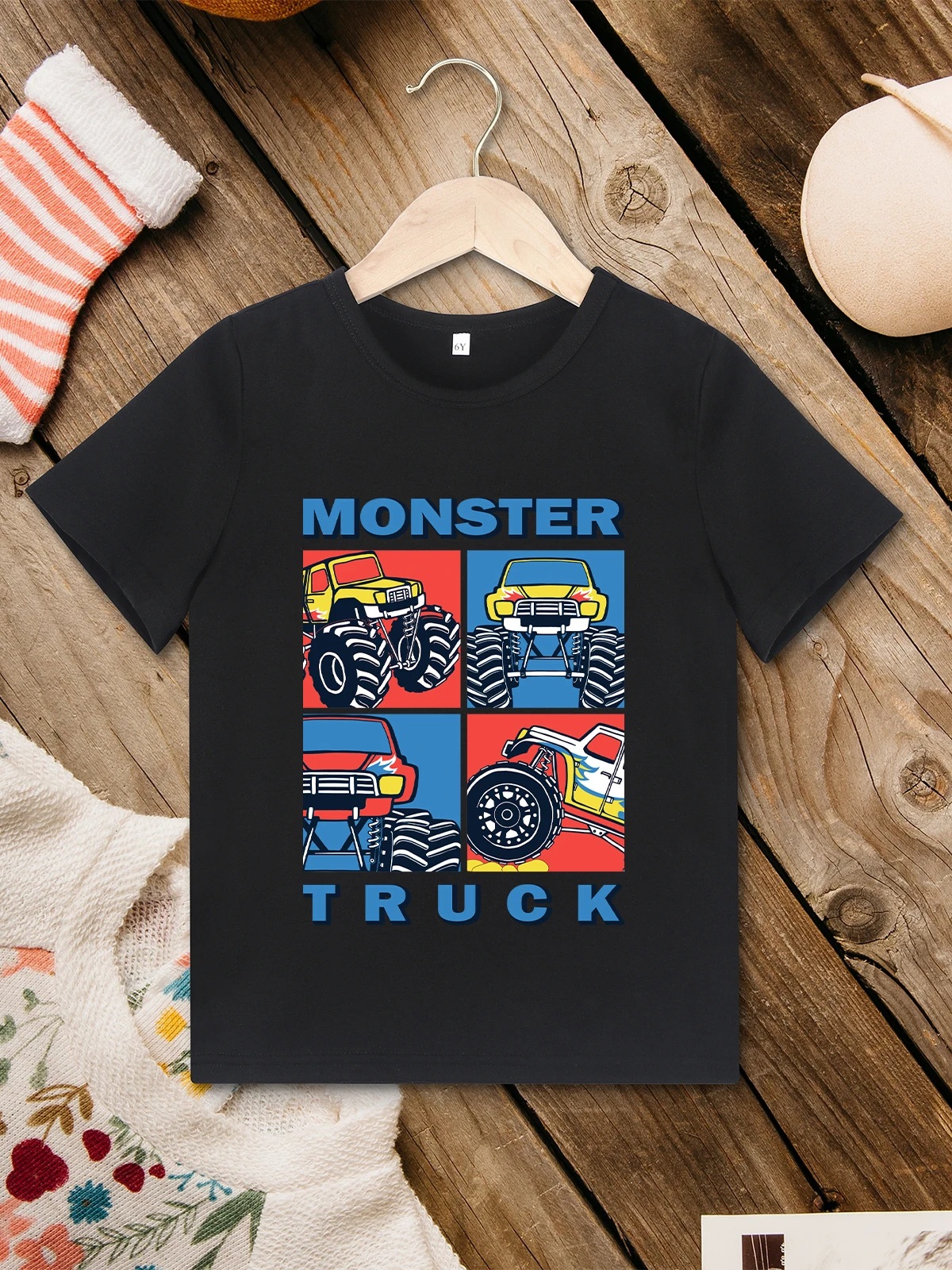 Monster Truck Trend Cool Boy T-shirt Summer Fashion Urban Streetwear 2 to 7 Year Children Shirt American Style Harajuku Clothes