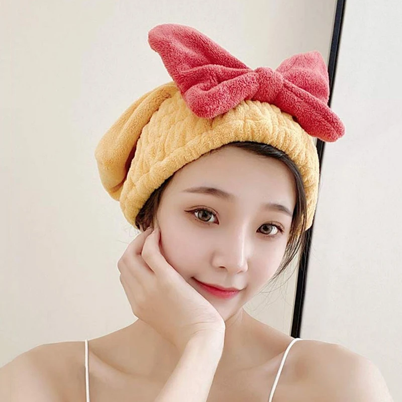 Cute Bow Coral Velvet Hair Drying Towel Super Absorbent Quick Drying Wet Shower Cap Soft Princess Series Hair Drying Cap