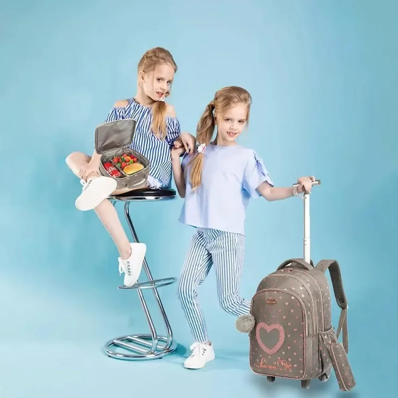 

Children's Wheeled Backpack Bag Set with Lunch Box School Rolling Backpack Bag with Wheels School Trolley Backpack Luggage Bags