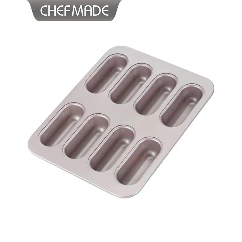 CHEFMADE 8-Cup Oval Long Hot Dog Bread Mold Non-stick Baking Tray Oven Bakeware for Home Kitchen
