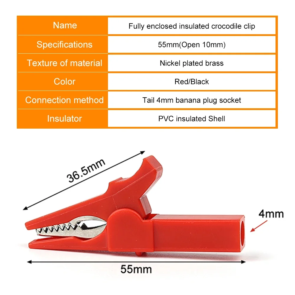 4pcs/Set 55mm Alligator Clip + Banana Plug, Test Probe With 4mm Banana Plug Cable Clips Red + Black Stonego Test Accessories image 4