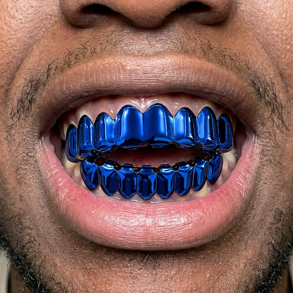 Hip-Hop Color Eight-Tooth Braces, The Same Style As The Celebrity's Metal Electroplated Teeth, Suitable For Both Men And Women.