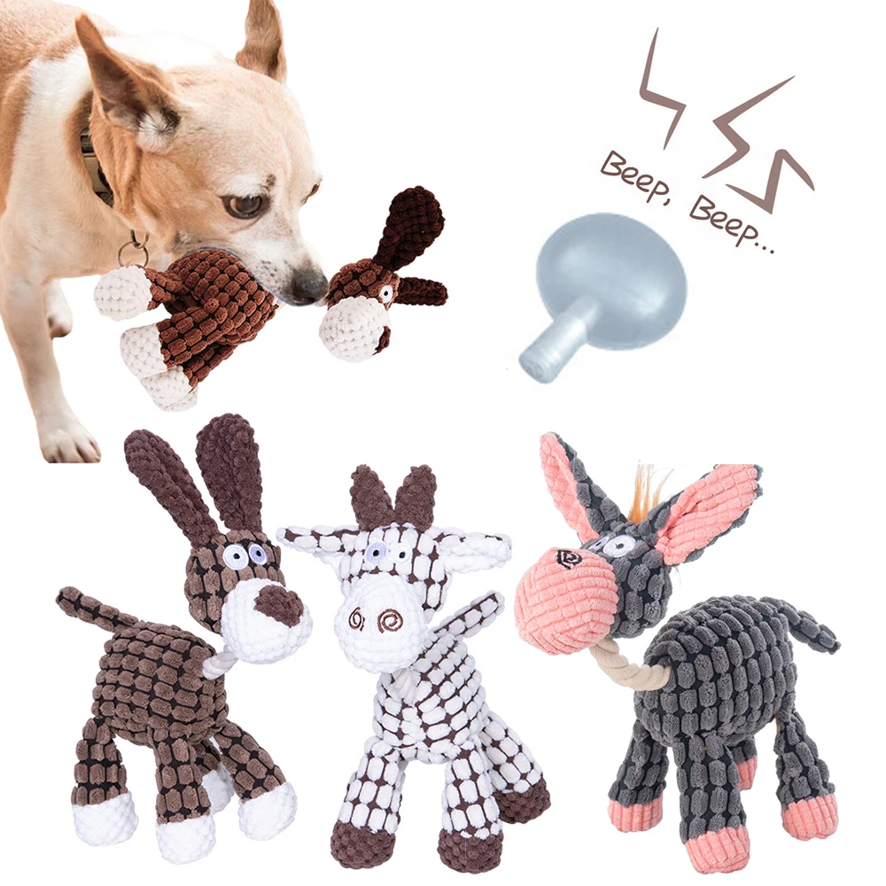 CDDMPET Fun Pet Toy Donkey Shape Corduroy Chew Toy For Dogs Puppy Squeaker Squeaky Plush Bone Molar Dog Toy Pet Training Dog