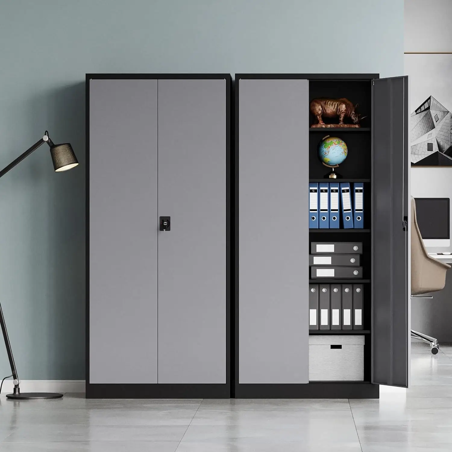 Metal Garage Storage Cabinet com portas e prateleiras, Lockable Steel Utility Tool Storage