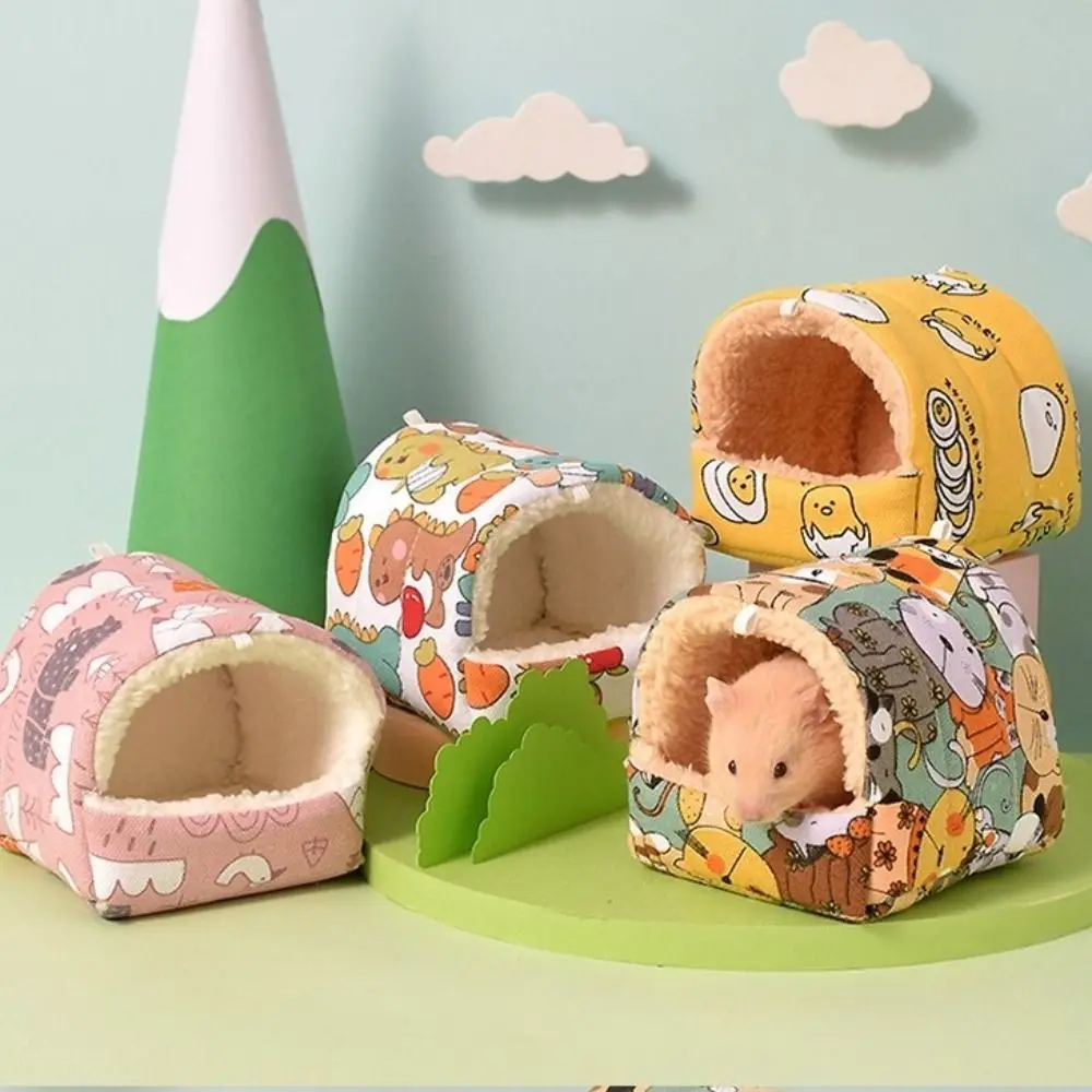 Cute Cartoon Pet Hamster Nest Rabbit Squirrel Mini Cage Guinea Pig Nest Small Animal Sleeping Bed Winter Warm Soft House