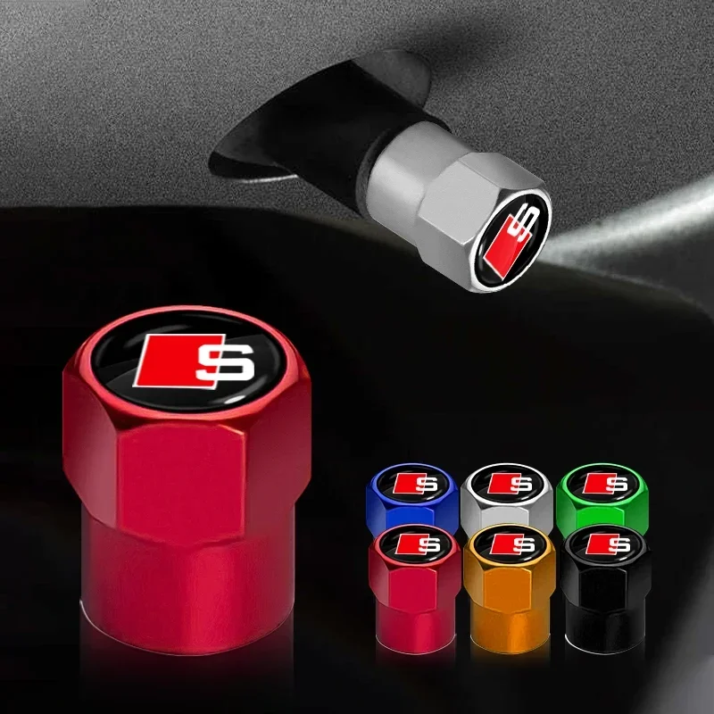 New 4Pcs Car Wheel Tire Valve Caps Air Stem Covers Accessories For Audi A4 B5 B6 B7 8P 8V 8L A5 C7 4F A8 Q2 Q7 RS3 RS4 TT 4L R8