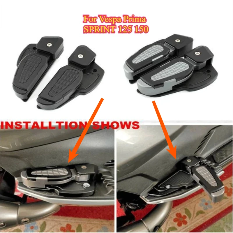 Motorcycle Rear Passenger Footrests For Vespa Prima SPRINT 125 150 Foldable Foot Steps Extension Foot Pedal Adapter 2017-2020