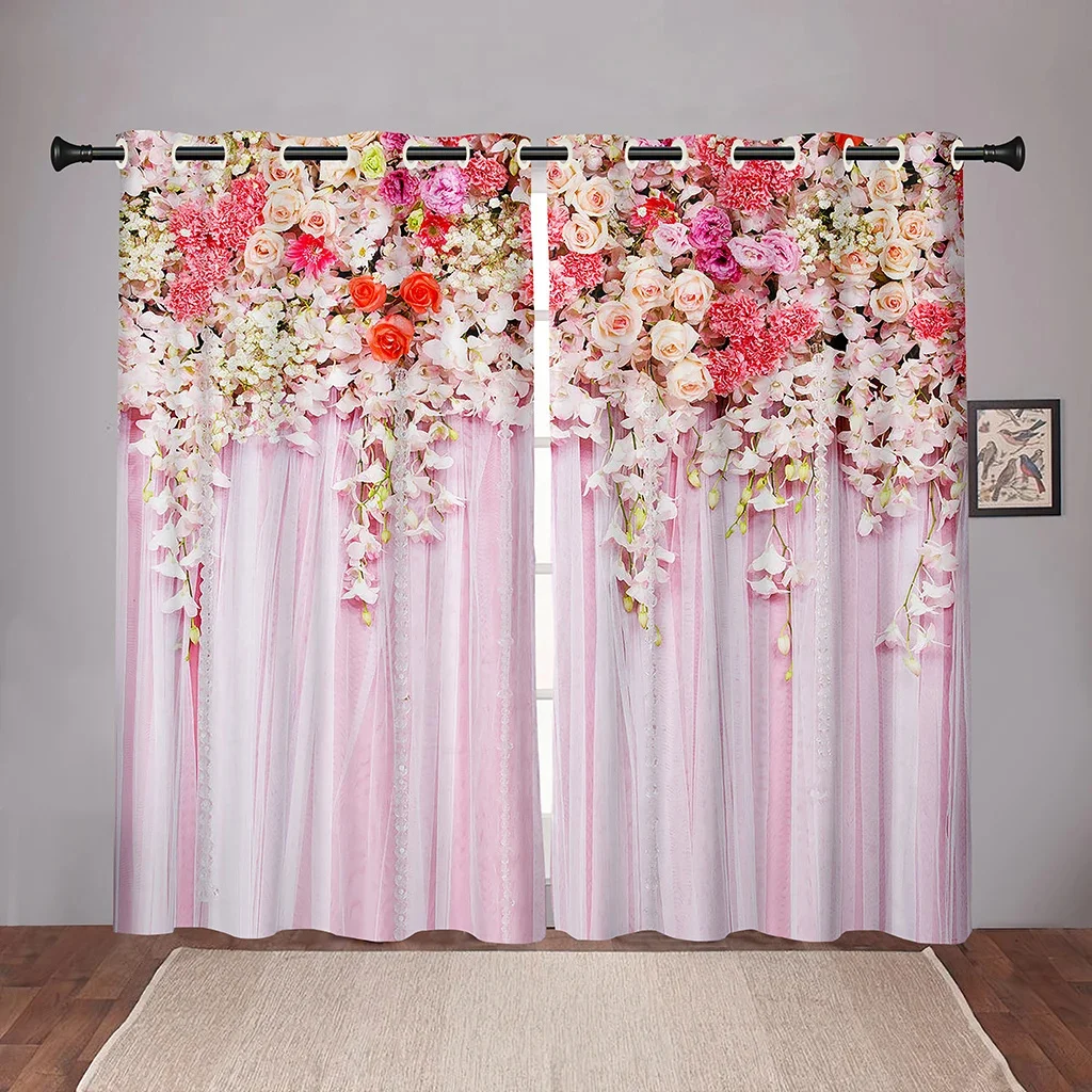 

Romantic Floral Cascade 3D Curtains 2 Panels Spring Flowers Window Drapes Living Room Bedroom Modern Home Decor