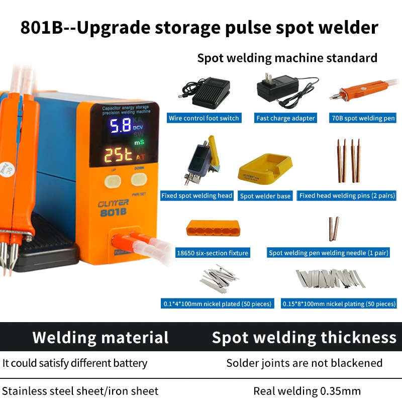 LED digital display GLITTER 801B storage capacitor spot welding machine portable small spot welder 100 ~ 240V global general