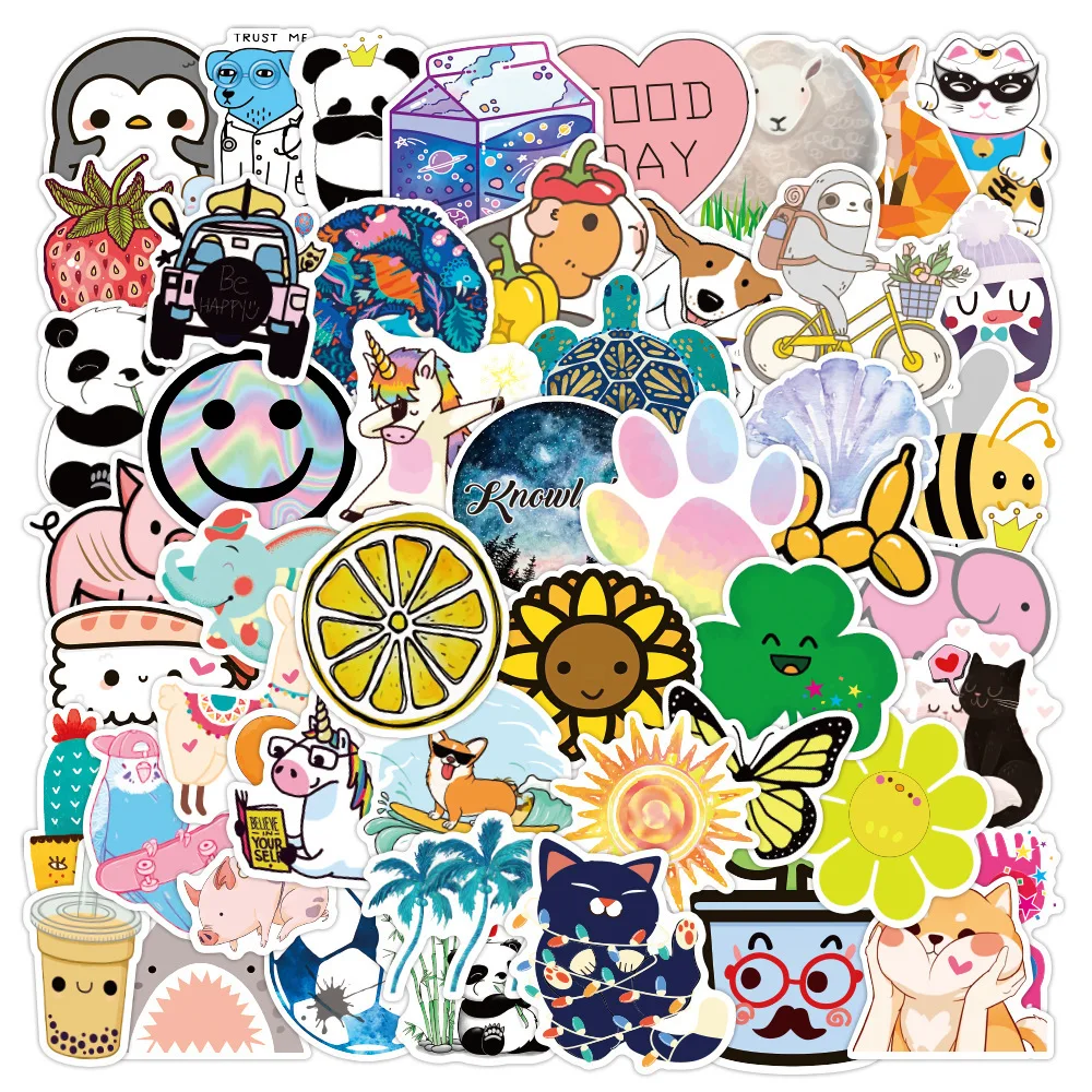 50pcs Creative Cute Cartoon Animal Small Fresh Graffiti Stickers Trolley Case Laptop Phone Kids Toys Scooter Decorative Stickers