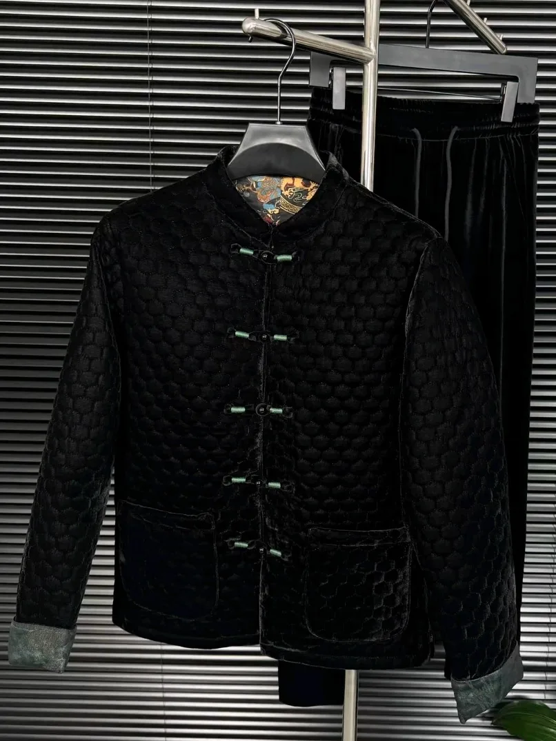 

Men's Busin Casual Comfortable SR002 Autumn Winter New Sle Wind Button Tang Suit Cotton Enriched Embroidered Coat