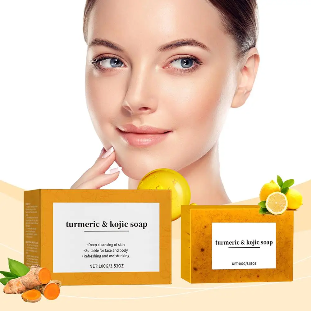 100g Turmeric Hand Made Soap, Lemon Kojic Acid Soap, Shower and Facial Soap body care 1/2/3/5pcs