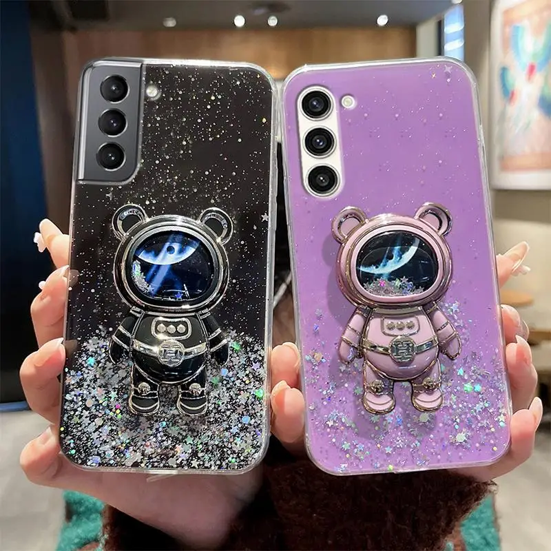 S 21 22 23 Quicksand Astronaut Holder Case For Samsung Galaxy S20 S21 Fe S22 S23 Plus Ultra S10 S9 S8 Silicone Cover Note 20 10