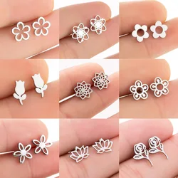 Vintage Exquisite Tulip Stud Earrings Women Mini Rose Flower Lotus Daisy Sakura Earings Plant Ear Piercing Flora Jewelry Gift
