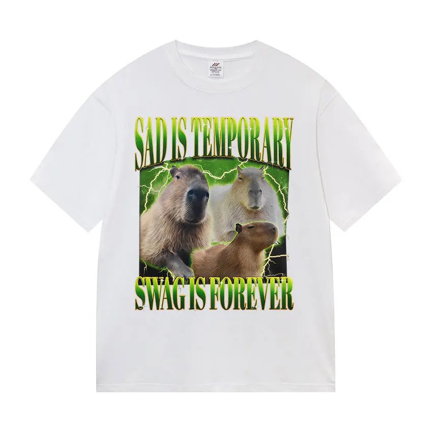 Sad Is Temporary Swag Is Forever Graphic T-Shirt Unisex Funny Capybara Short Sleeve T Shirt Casual Oversized Cotton Tops Tshirts