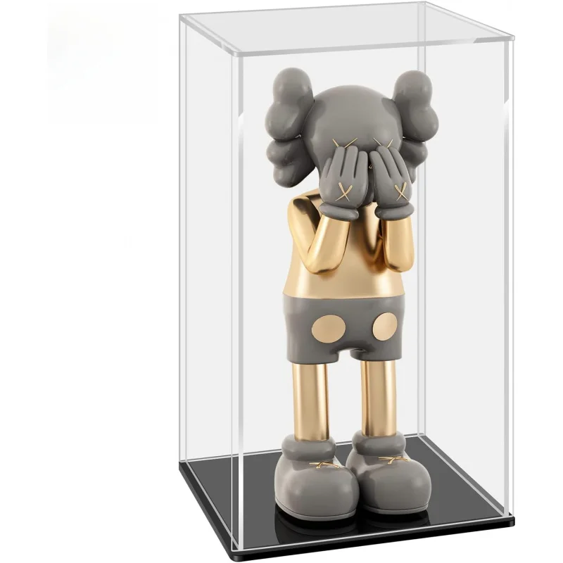 Acryl-Vitrine, Ausstellungsbox für Sammlerstücke, Staubdicht, 10x6x14 Zoll 25x15x35cm Schwarz-Weißer Sockel