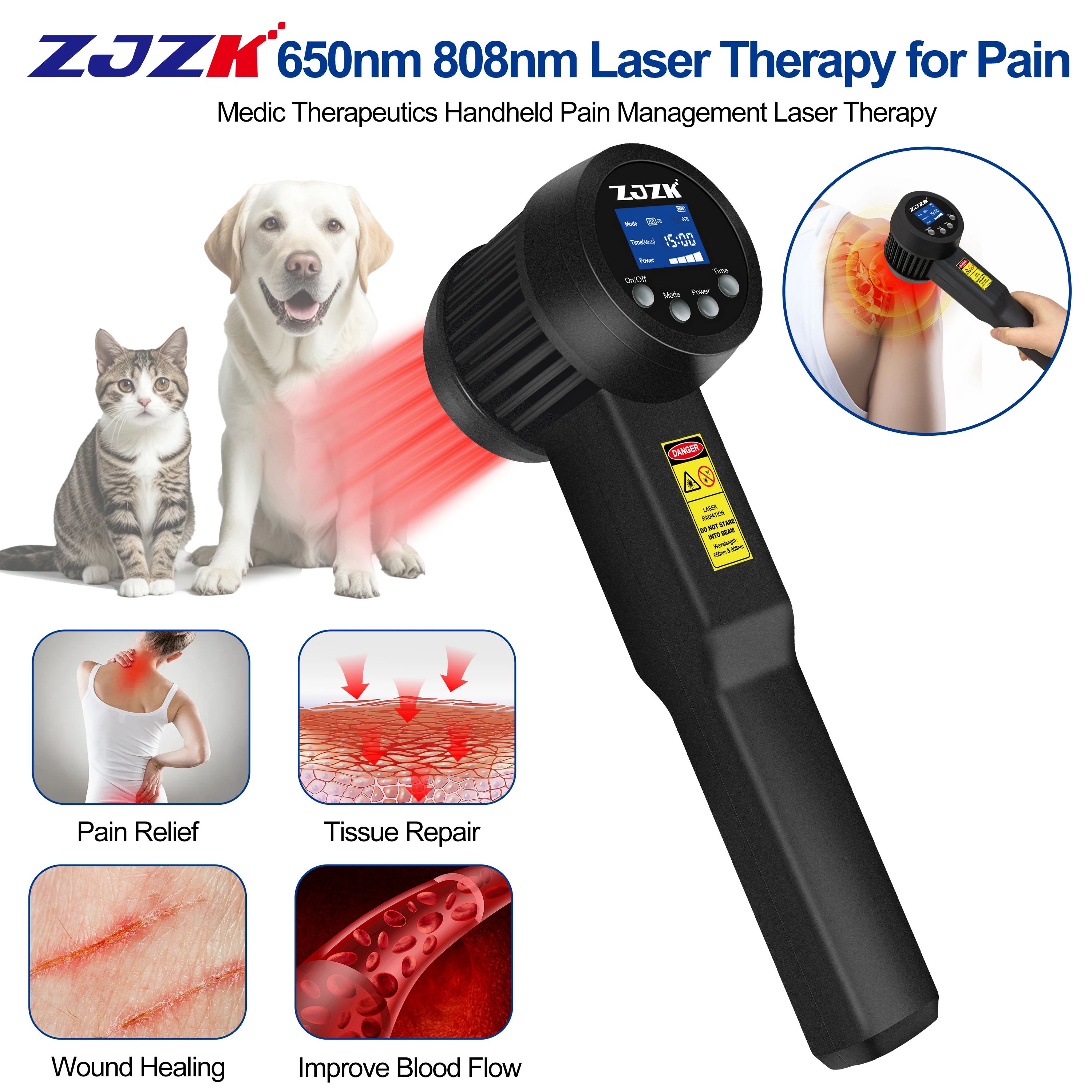 ZJZK Laser Treatment For Herniated Disk Back Infrared Model Hd-Cure Handheld Laser 650nmx10diodes+808nmx10diodes Dysmenorrhea