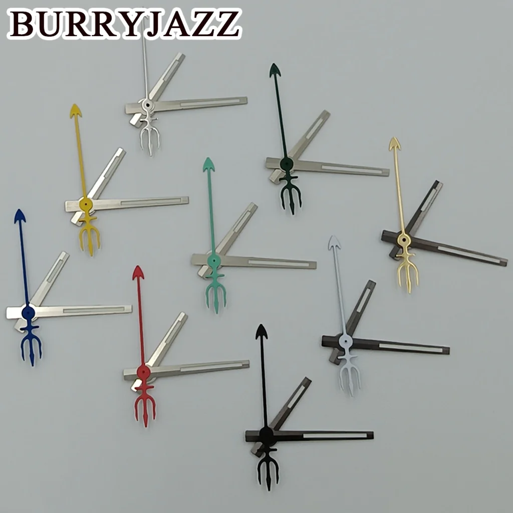 Log Watch Hands Trident Shaped Second Hands Silver Gun Hands Green Luminous Watches Pointers For NH34 NH35 NH36 NH38 NH70 Moveme