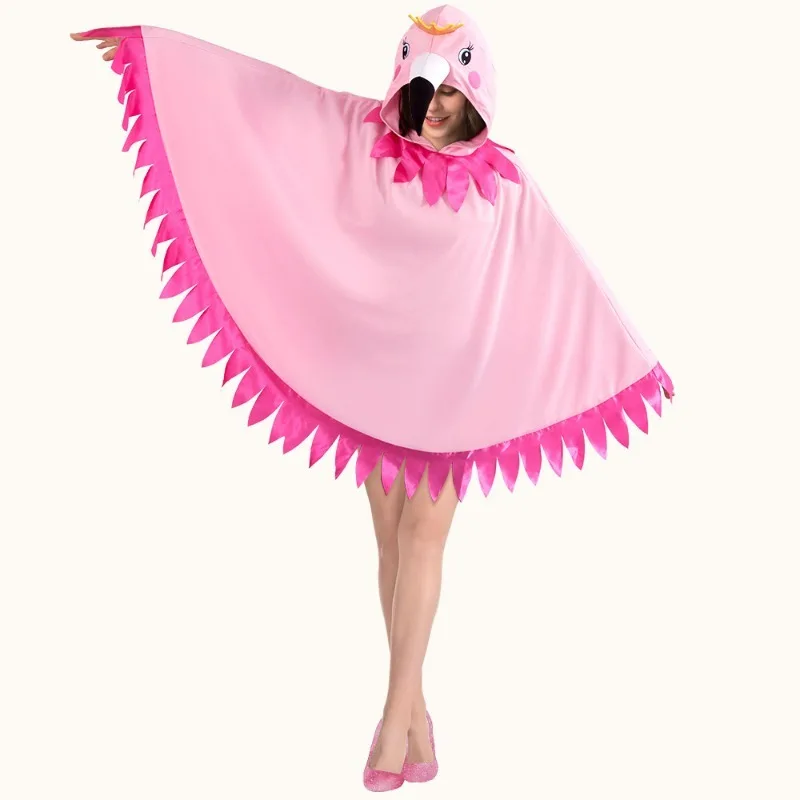 Valentine's Day Flamingo Cosplay Costume Pink Cartoon Print Hooded Cloak for Women Men Carnival Party Performance Outfit view 4