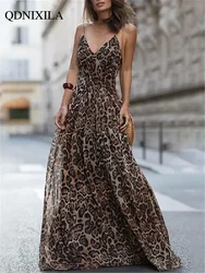 Dresses for Women 2024 New in Summer Dress Fashion and Sexy Leopard Print V-neck Suspender Long Dresses Elegant Party Dresses