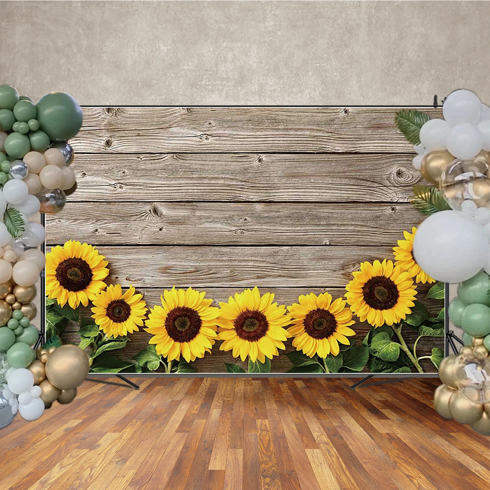 MOON.QG ひまわりブラウンボード背景写真撮影板木製パーティー装飾 Photozone 背景ベビーフォトスタジオ小道具