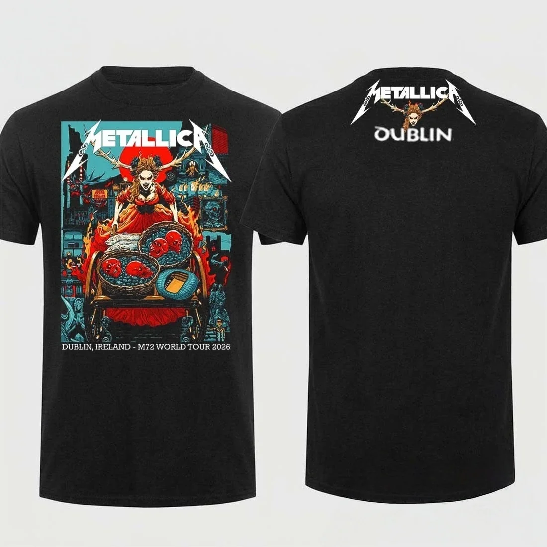 Metallica M72 World Tour 2026 Dublin Ireland T-shirt Men and Women Summer 100 Cotton Shirts Fashion Short Sleeved Top Streetwear